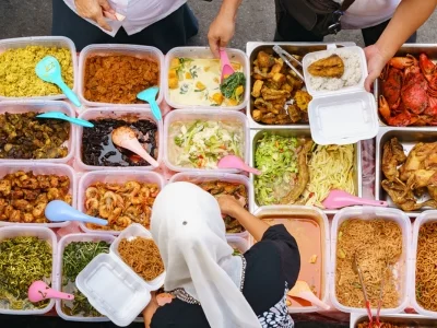 Street food-marked på Borneo i Malaysia