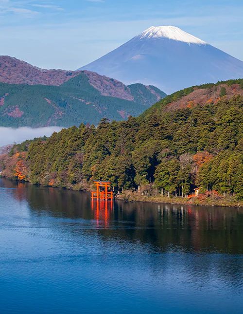 Ashi-søen med udsigt til Mt. Fuji
