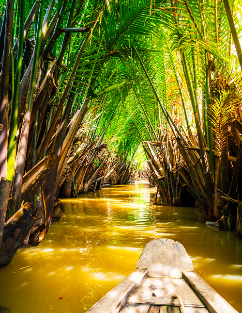 Sejler gennem Mekong-deltaets kanaler i det sydlige Vietnam